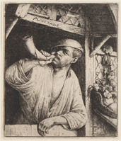 KG 04201
<br/>
Bakker in deuropening, een hoorn blazend
<br/>
<em>Ostade, Adriaen van (1610-1684)</em>